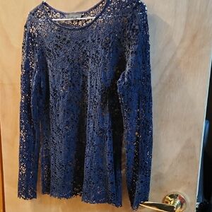 Twenty Navy Crochet Lace Top